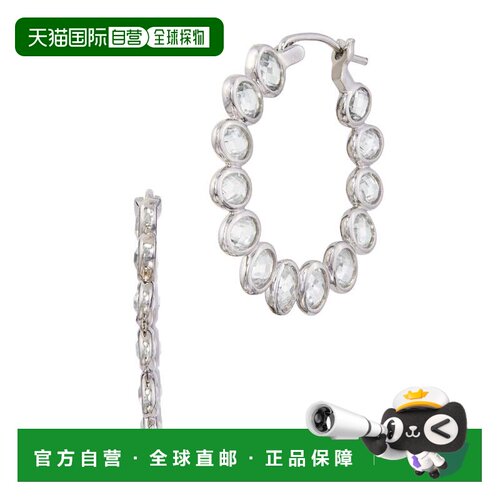 自营savvy cie jewelsRHODIUM PLATED WHITE CZ HOOP EARRINGS -
