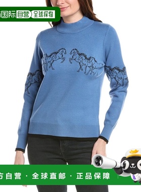 自营T Tahari Horse Embroidery Sweater - blue 美国奥莱直发