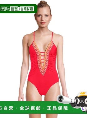 自营Women's Becca Fiesta Swimsuit Red Crisscross Strap Plung