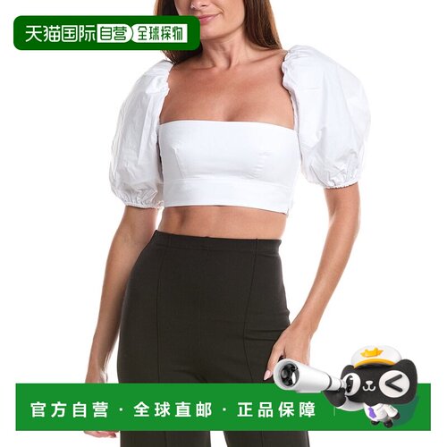 自营susana monaco Poplin Puff Sleeve Crop Top - white 美国奥