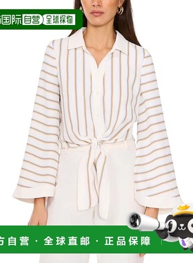 自营Women's Vince Camuto Top Ivory Striped Tie Front Collare