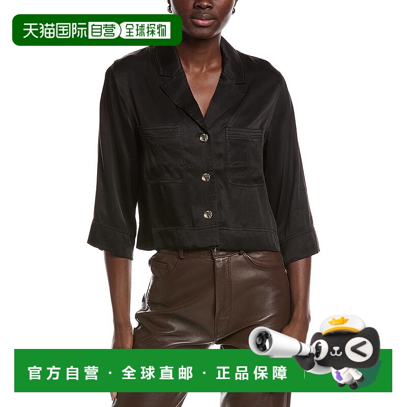 自营GANNI Washed Satin Crop Shirt - black 美国奥莱直发