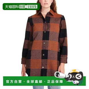 自营Steve Madden Eldridge衬衫夹克女款干邑格子前KFC377-棕色