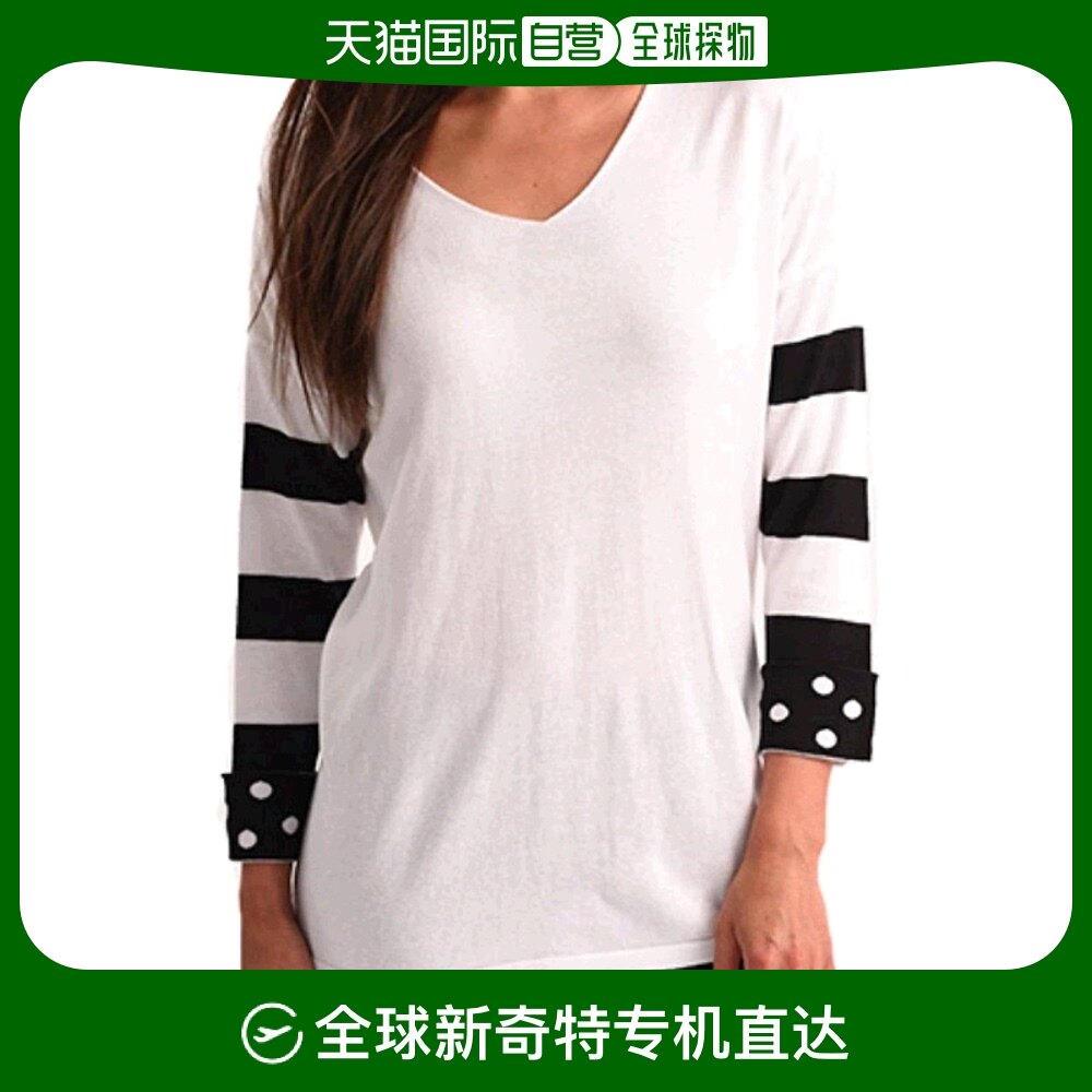 angel白色/黑色波卡和条纹袖上衣 - 白色/黑色 【美国奥莱】直发