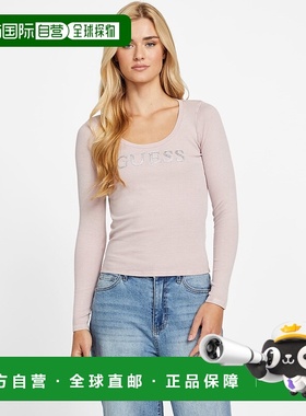 自营guess胡椒丝带标志上衣-淡紫色薄雾 美国奥莱直发性感