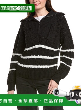 自营English Factory Stripe 1/2-Zip Sweater - black 美国奥莱