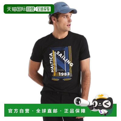 自营 Nautica 男式 Sailing 1983 图案 T 恤 - 纯黑色 美国奥莱直
