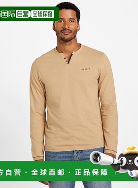 自营guessRicardo Long-Sleeve Henley Tee - toasted taupe 美国