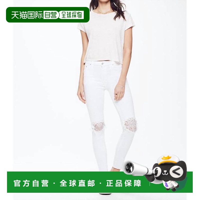 自营 mother高腰 Looker 踝部磨边牛仔裤，Little Miss Lacey Whi