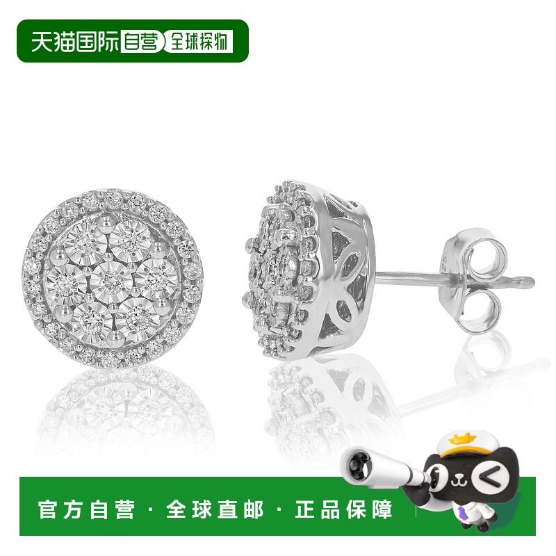 自营vir jewels3/8 克拉 925 纯银圆形切割爪镶实验室培育钻石耳