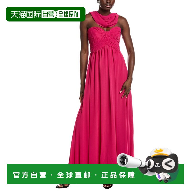 自营Badgley Mischka围巾露肩礼服-粉红色连衣裙 美国奥莱直发