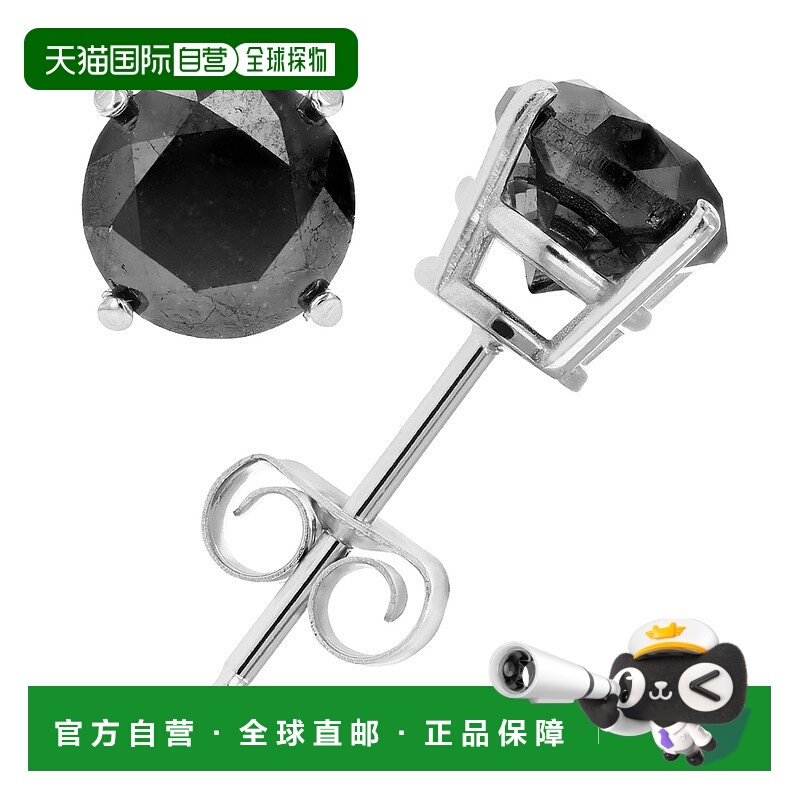 自营 vir jewels黑色钻石耳钉 .925 纯银圆形带铑后扣 - 银 美国