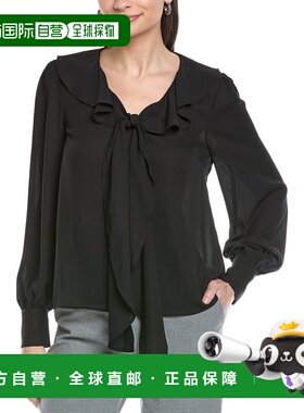 自营CeCe Ruffle Tie V-Neck Top - black 美国奥莱直发