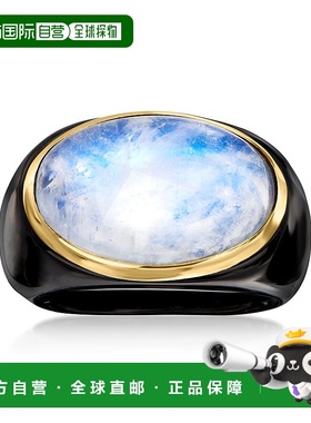 自营Ross-Simons 月长石和黑玛瑙戒指配 14 克拉黄金 - 黑色 【美