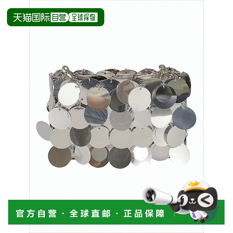 自营paco rabanneFuturistic Silver Disc Clutch With Chain Str
