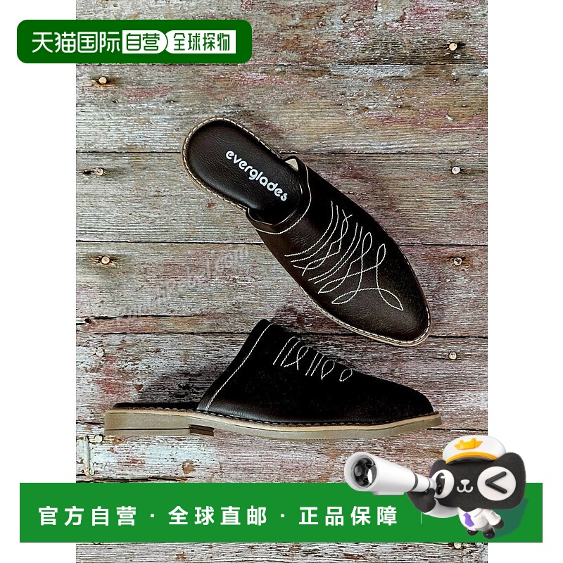 自营evergladesWomen's Western Embroidered Slide Mules In Bla