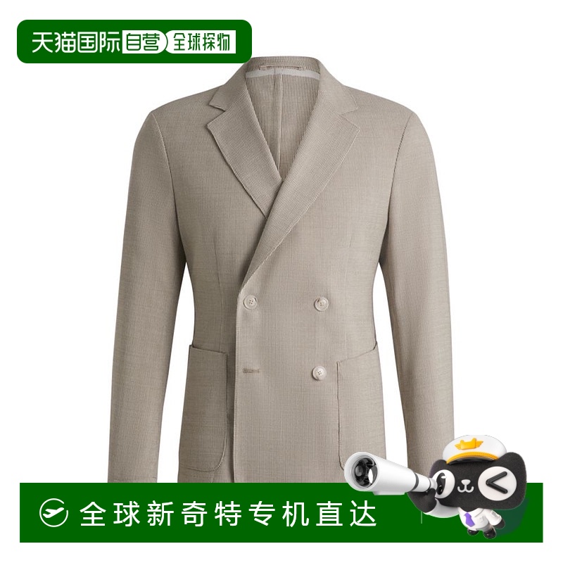 自营bossSlim-fit blazer in patterned wool - light beige 【美