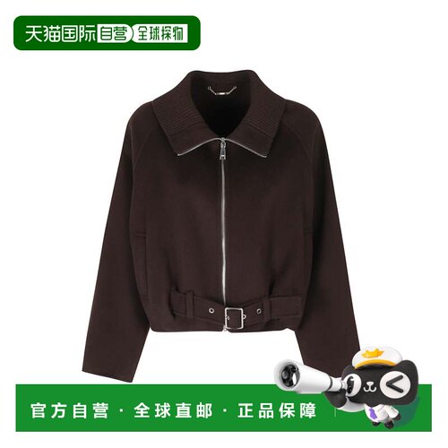 自营seventy深棕色束带下摆羊毛混纺夹克-黑色 美国奥莱直发