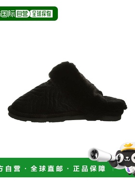自营 BEARPAW女式艾菲羊皮拖鞋-黑色 美国奥莱直发一脚蹬半拖鞋