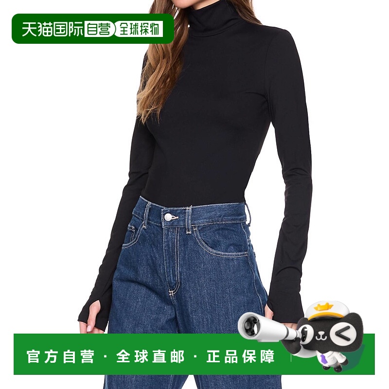 自营susana monacoMock Neck Thumb Hole Long Sleeve Top In Bla