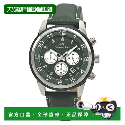 自营Porsamo Bleu男士Arthur真皮表带手表1093DARL-银色和绿色 美