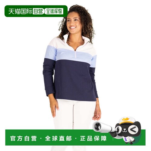 自营duffield lane蓝色色块的Active Pique Misty四分之一拉链-蓝