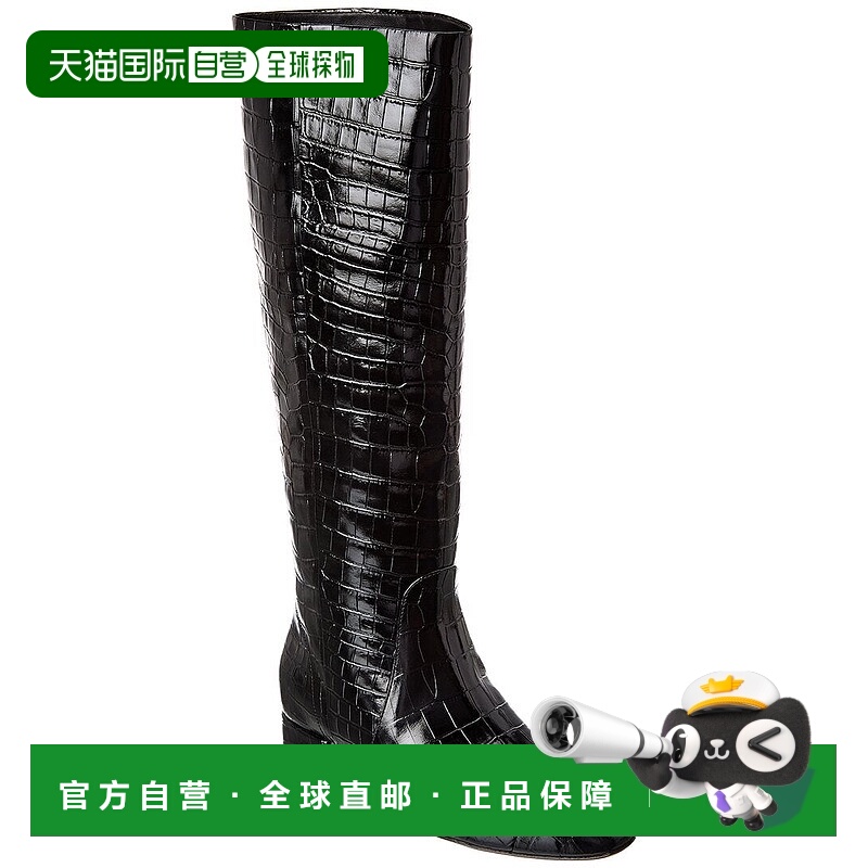 自营Veronica Beard Cecile Croc压花皮革及膝长靴-黑色 美国奥莱