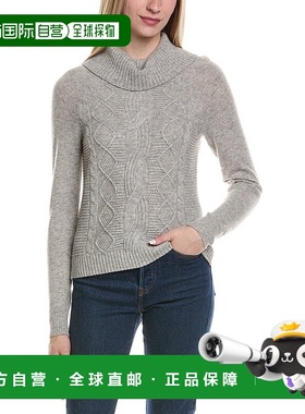 自营sofiacashmere罗纹牛仔领羊毛和羊绒混纺毛衣-灰色 美国奥莱