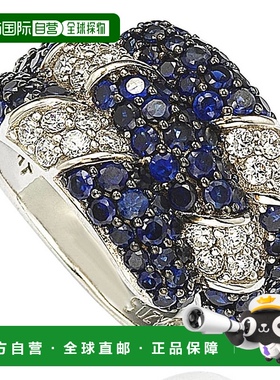 自营 Suzy Levian 蓝宝石和钻石 925 纯银和 18K 金漩涡戒指 - 蓝