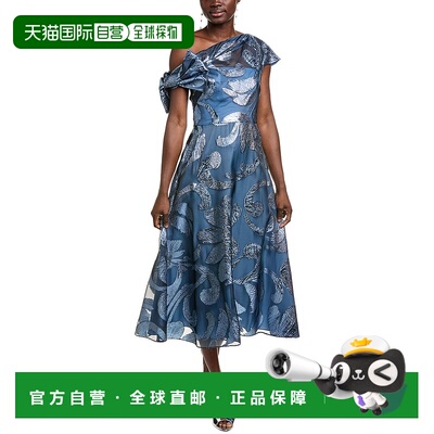 自营 Lela Rose Evelyn金属花丝绒混纺礼服-蓝色 美国奥莱直发
