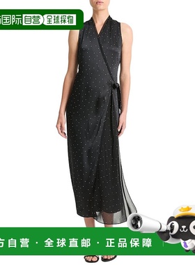 自营Vince Dot真丝镶边裹身连衣裙-黑色 美国奥莱直发