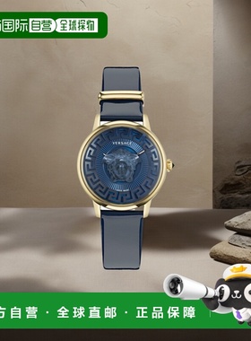 自营 versaceMedusa Alchemy 皮革表带 - 蓝色/ip 黄金/蓝色 美国