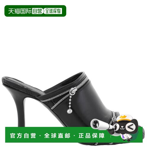 自营Burberry Peep 85mm皮革拖鞋-黑色 美国奥莱直发高跟凉鞋