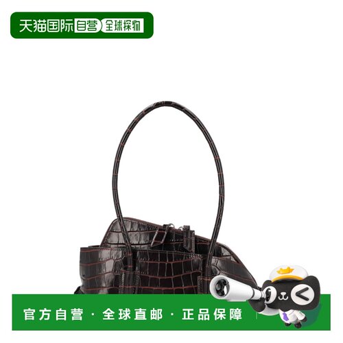 自营the attico有光泽的鳄鱼压花手提包，结构轮廓-黑色 美国奥莱