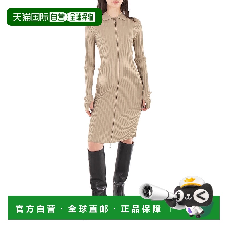 自营 Burberry EKD标志粘胶混纺连衣裙-石灰石 美国奥莱直发