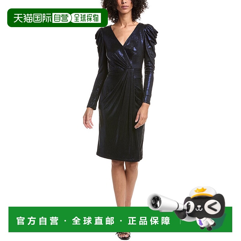 自营Tadashi Shoji Garrison Draped Metallic Jersey Sheath Dre
