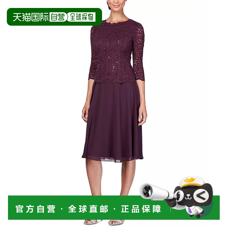 1h可退 【美国直邮】alex evenings 女士 连衣裙蕾丝气质紧身裙子