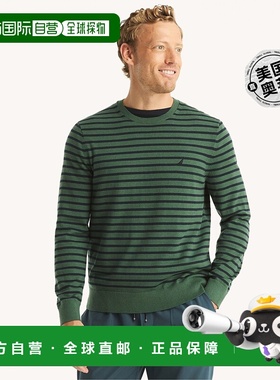 Nautica 男式 Navtech 条纹圆领毛衣 - 雨林绿 【美国奥莱】直发
