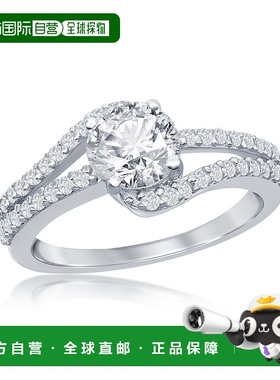 自营 simona 925 纯银圆形双带 CZ 订婚戒指 - 银白色 美国奥莱直