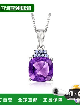自营ross-simons罗斯-西蒙斯紫水晶和。 925 纯银坦桑石吊坠项链
