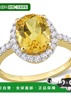 自营 mimi & max10k 金 4 CT TGW 椭圆黄水晶和人造白色蓝宝石光