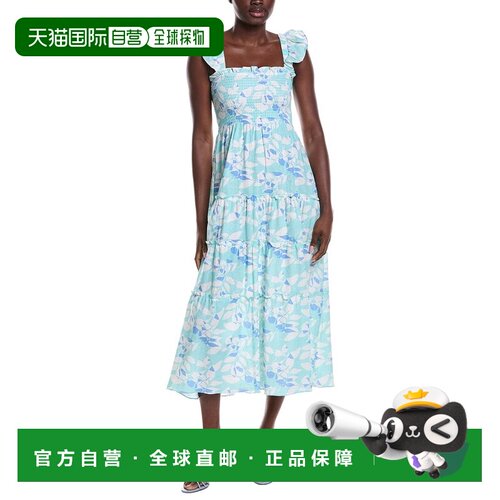 自营Sail to Sable Flutter Strap Smocked Linen-Blend Midi Dre