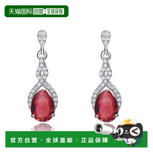 自营 genevive纯银彩色方晶锆石泪珠耳环 - 红色 美国奥莱直发