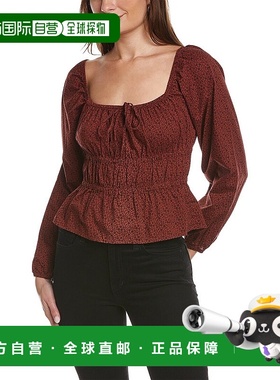 自营 Nation LTD Gianna 松紧腰衬衫 - 红色 美国奥莱直发泡泡袖
