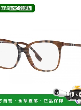 自营 Burberry方形全框眼镜，格子棕色镜架和透明演示镜片Be23673