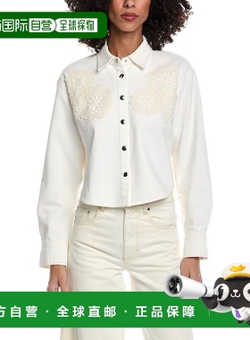 自营frame denimFRAME The Crochet Cropped Denim Shirt - white