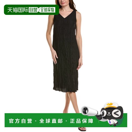 自营EILEEN FISHER Petite Pleated Silk Flare Dress - black 美