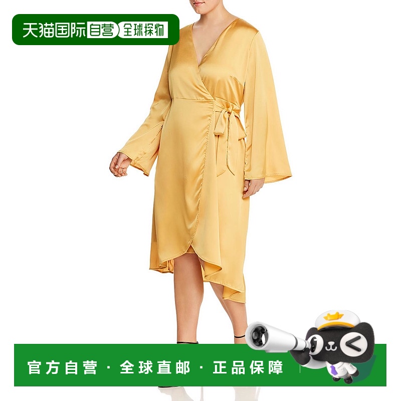 自营 lost inkPlus 女式缎面仿裹身鸡尾酒礼服和派对礼服黄色 美