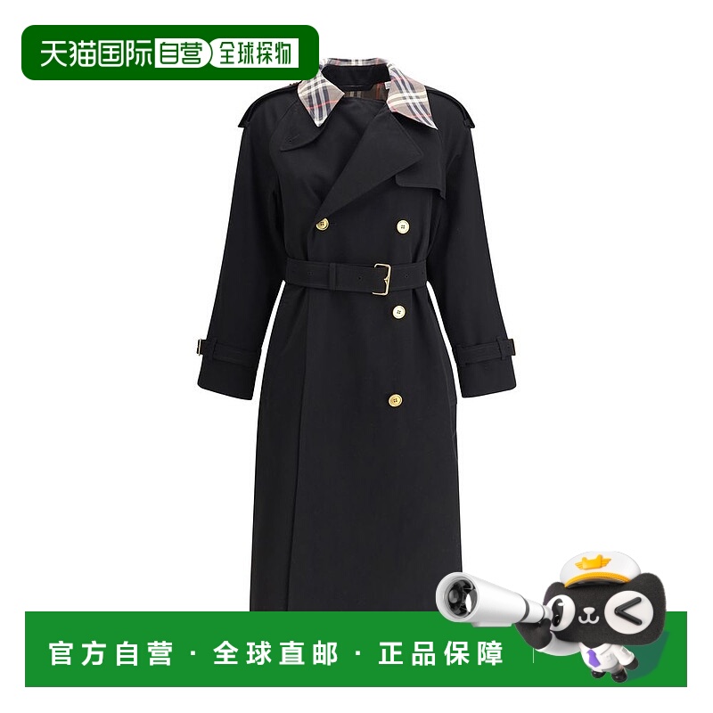 自营Burberry Castleford长款格子领风衣女式-黑色 美国奥莱直发