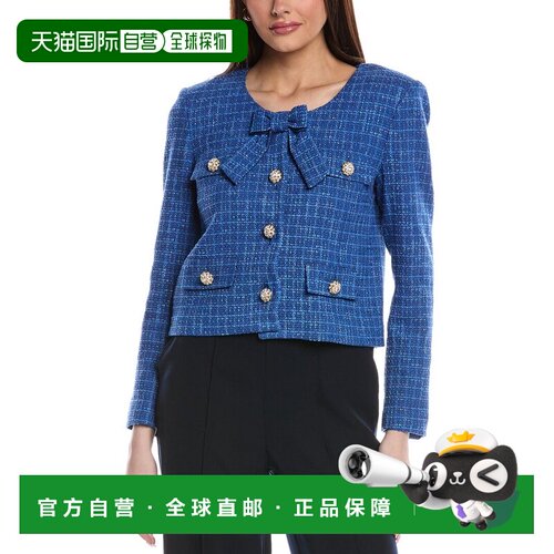 自营St. John Woven Knit Bracelet Sleeve Jacket - blue 美国奥
